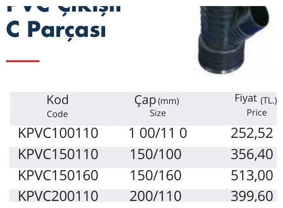 PVC Çıkışlı C Parçası 200/200