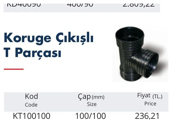 Koruge Çıkışlı T Parçası 150/150