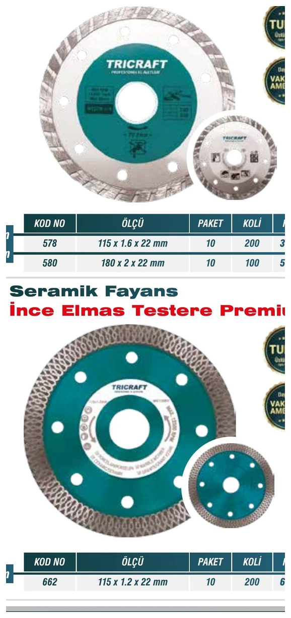 Granit/Mermer Kesici Elmas Testere 180mm