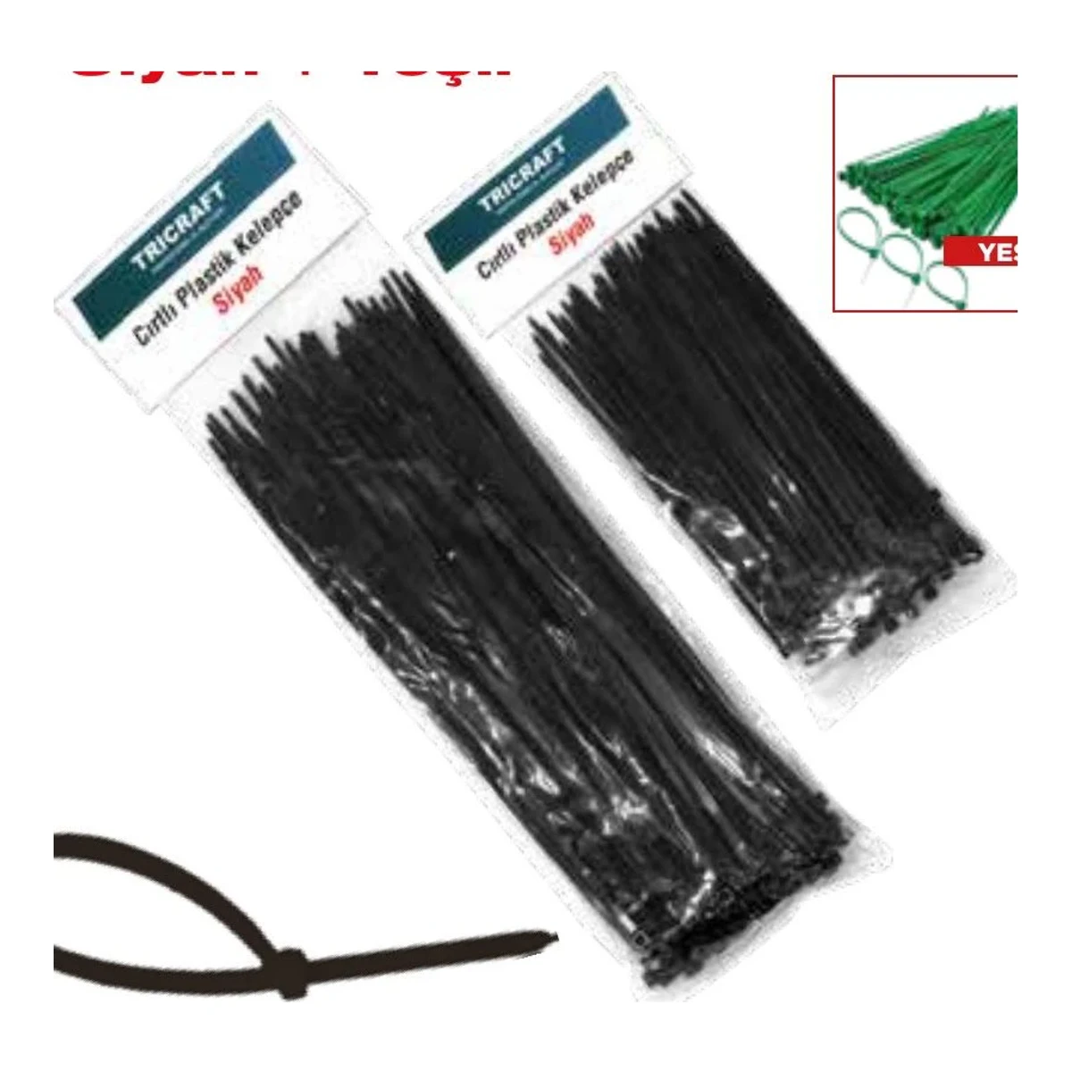 Cırtlı Plastik Kelepçe Siyah + Yeşil 2.5 x 100 mm