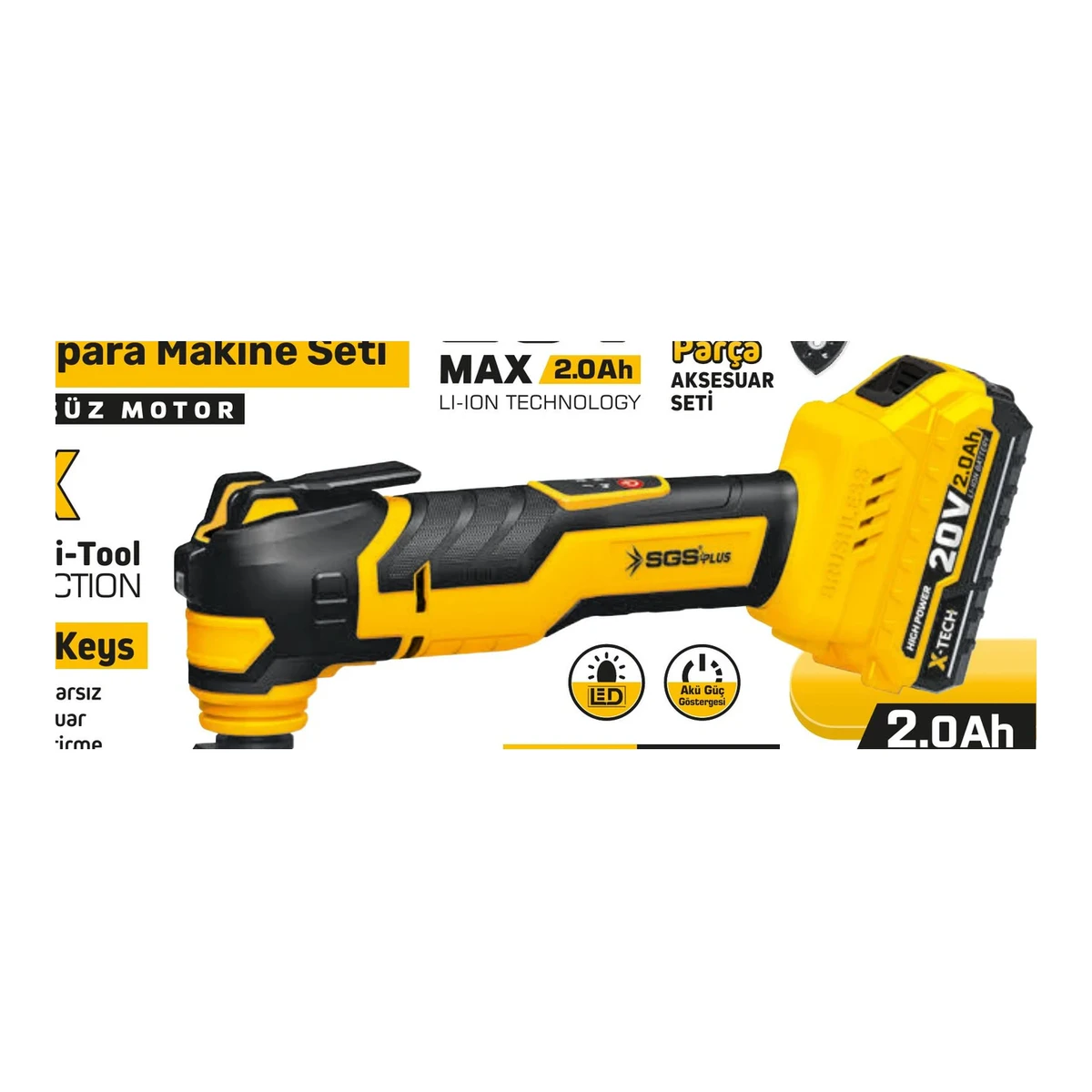 Akülü Kesici Raspalama ve Zımpara Makine Seti 20V 2.0Ah