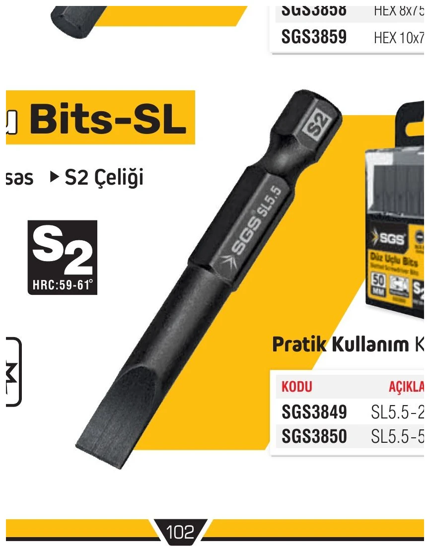 Düz Uçlu Bits-SL SL5.5 - 50mm
