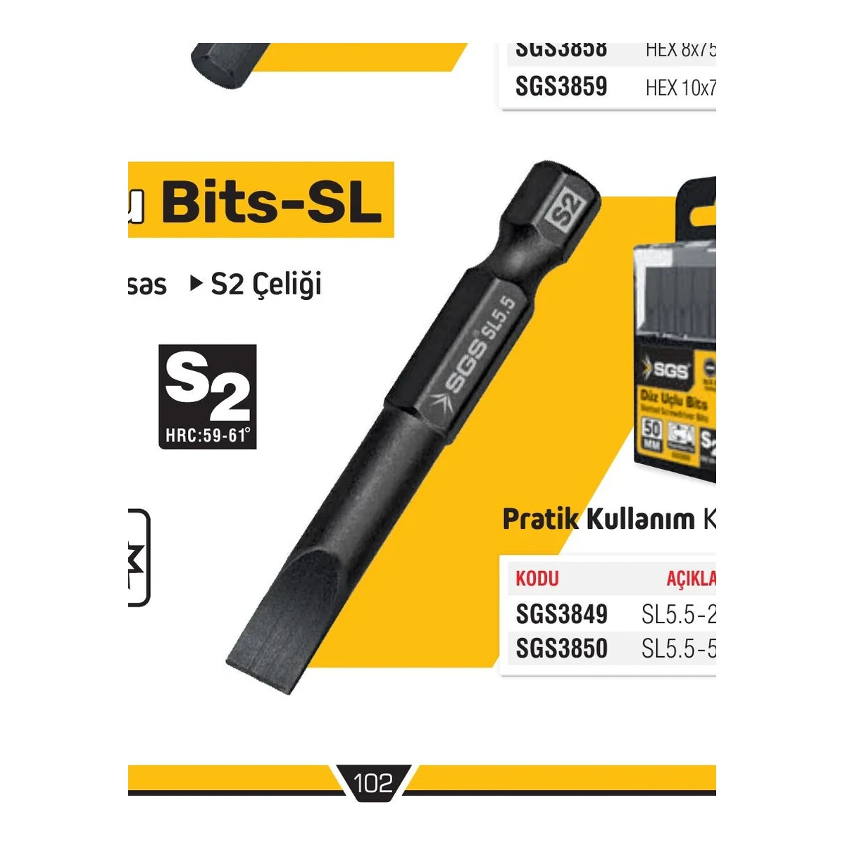 Düz Uçlu Bits-SL SL5.5 - 25mm