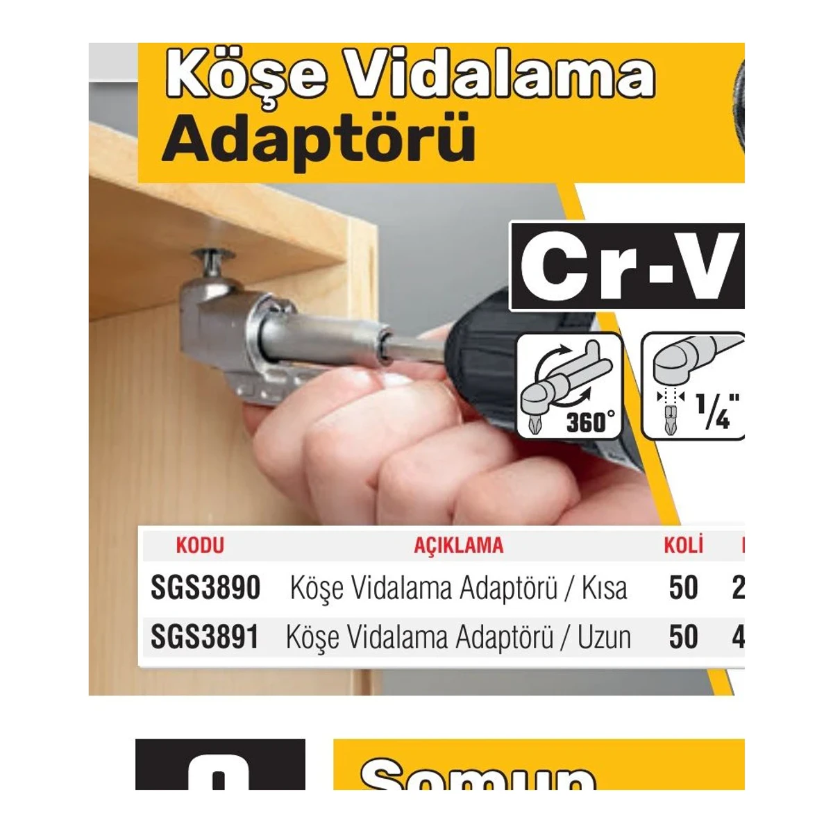 Köşe Vidalama Adaptörü / Kısa
