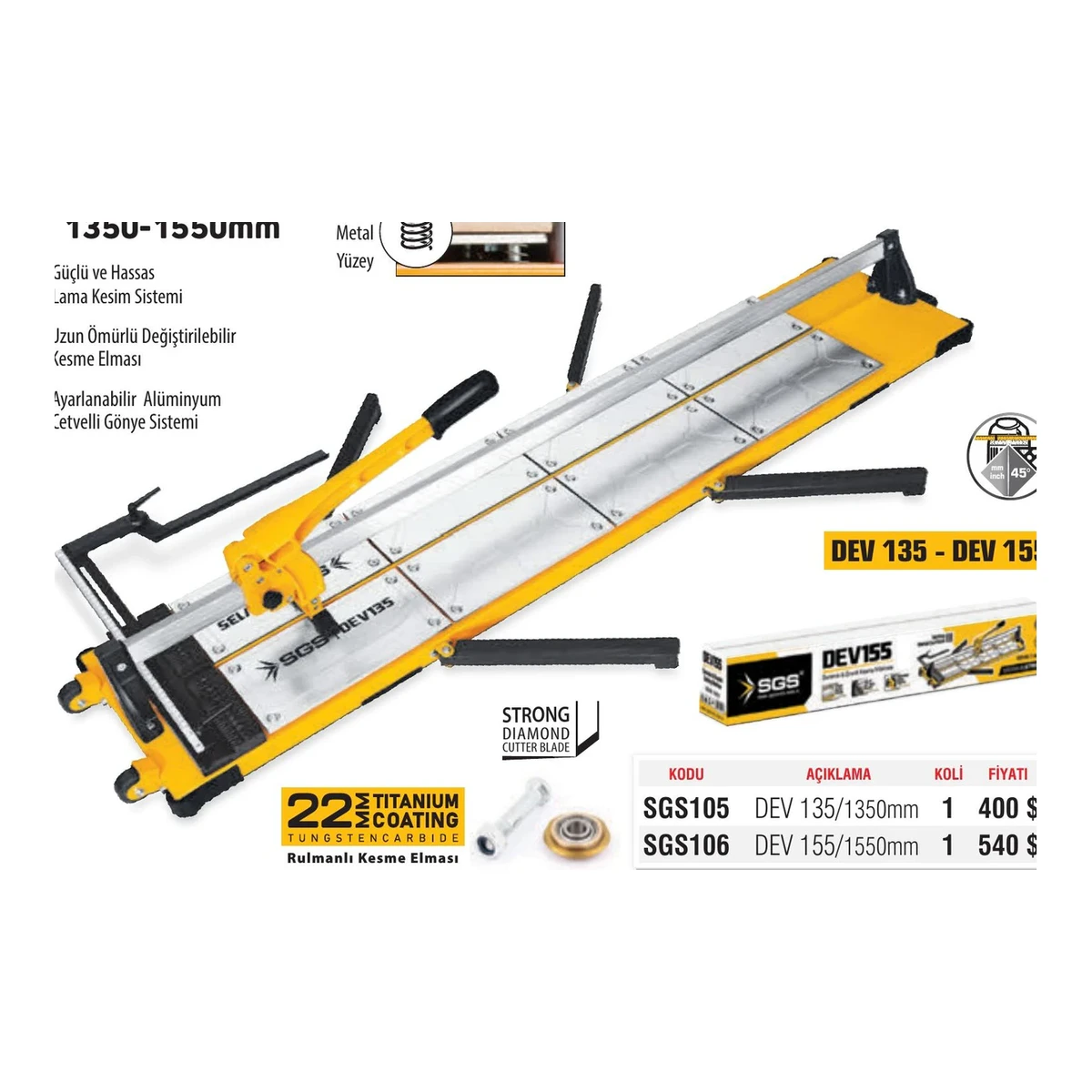 DEV 135 Seramik & Granit Kesme Makinası 1350mm