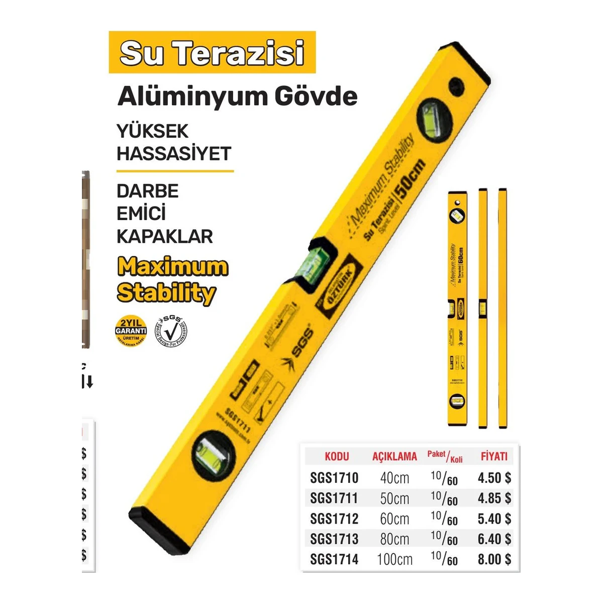 Su Terazisi Alüminyum Gövde 100cm