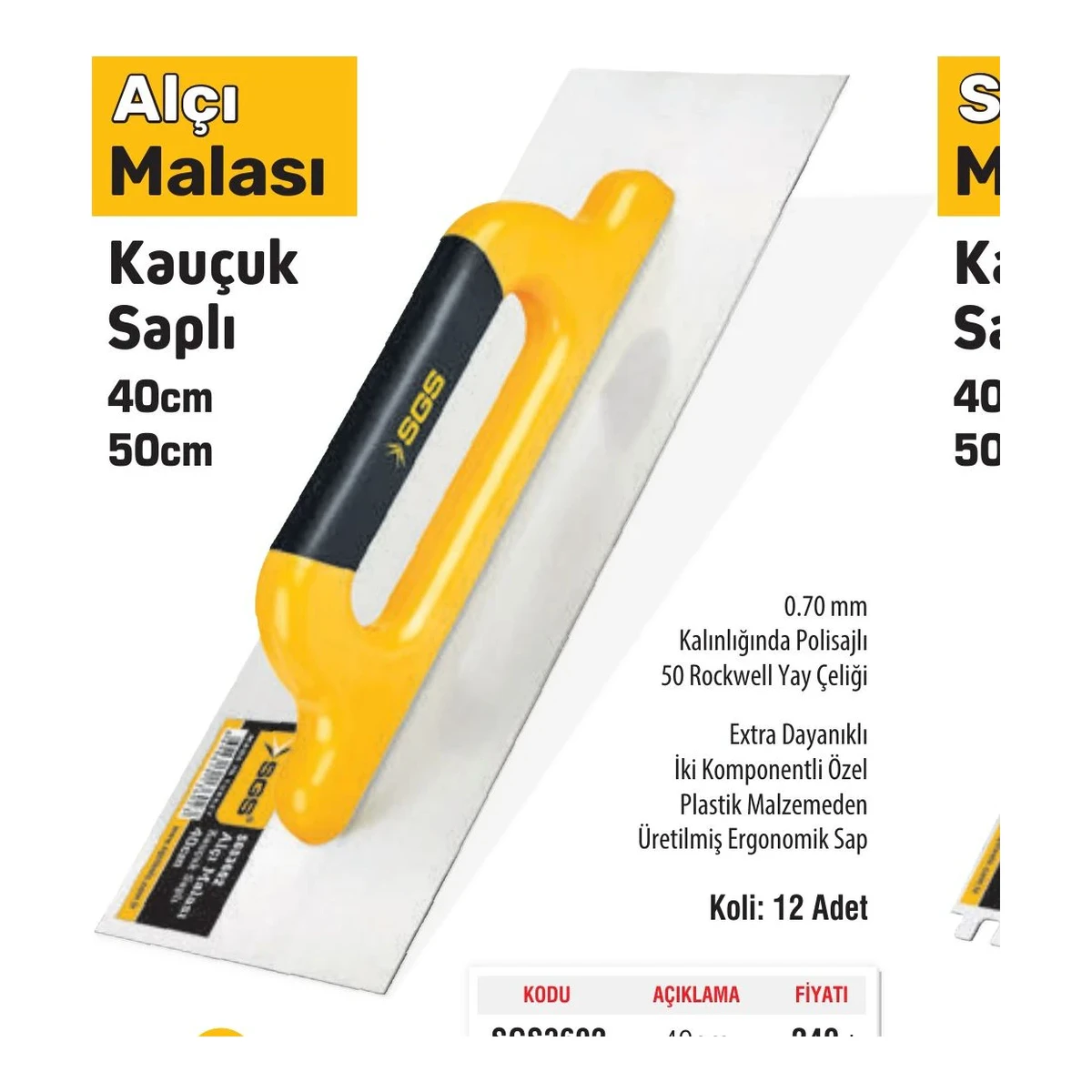 Alçı Malası Kauçuk Saplı 40cm