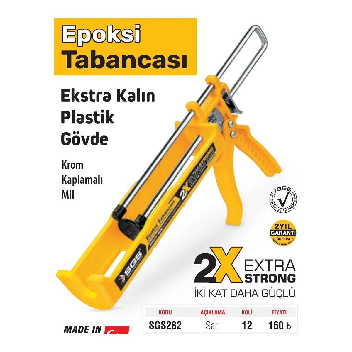 Epoksi Tabancası Ekstra Kalın Plastik Gövde - Sarı