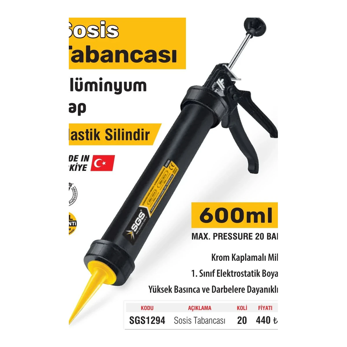 Sosis Tabancası Alüminyum Sap Plastik Silindir