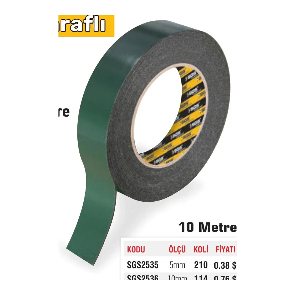 Çift Taraflı Köpük Bant 10 Metre 10mm