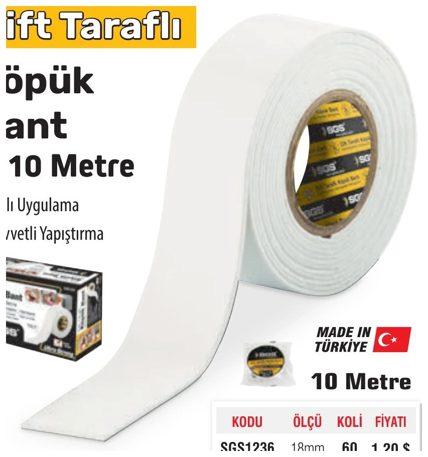 Çift Taraflı Köpük Bant 10 Metre 25mm