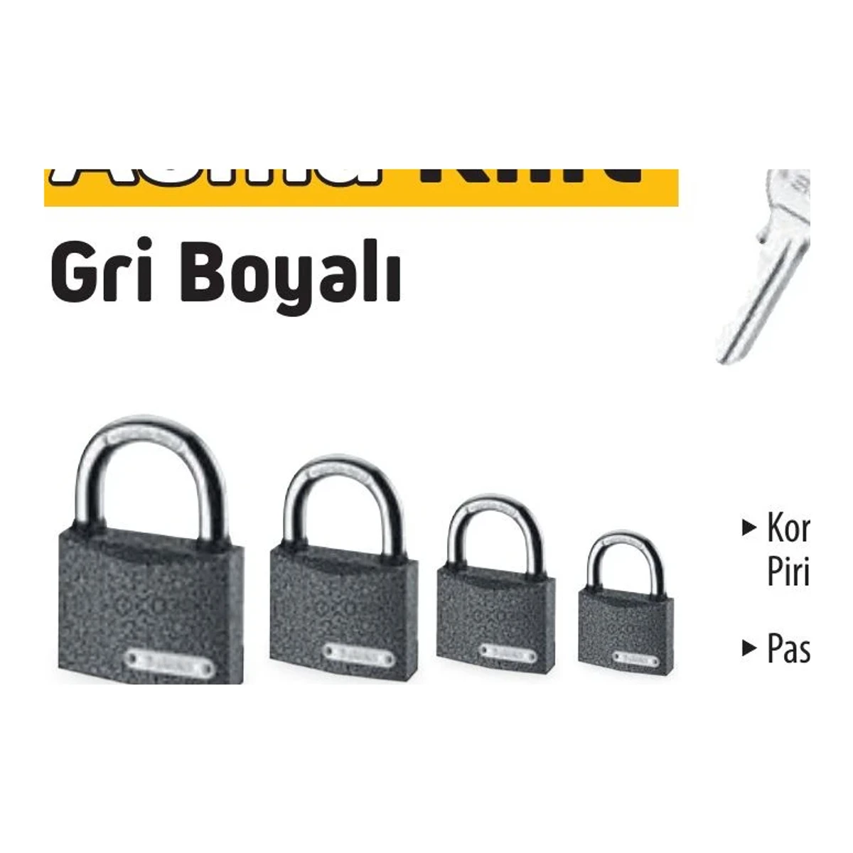 Asma Kilit Gri Boyalı Uzun Kanca 32mm