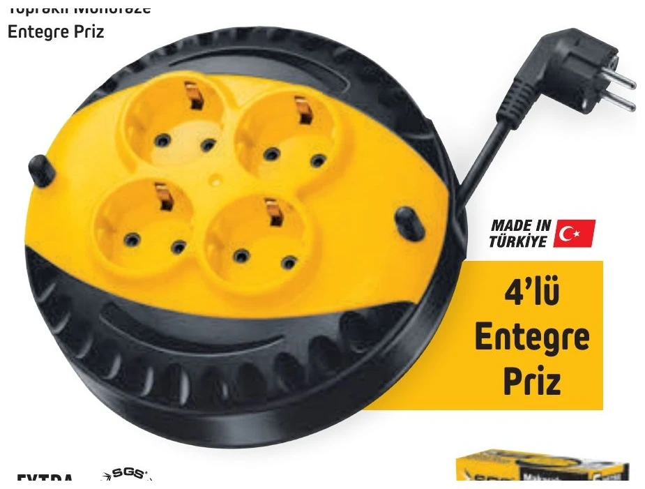 Mini Makaralı Uzatma Kablo 3x1.5mm/5Metre