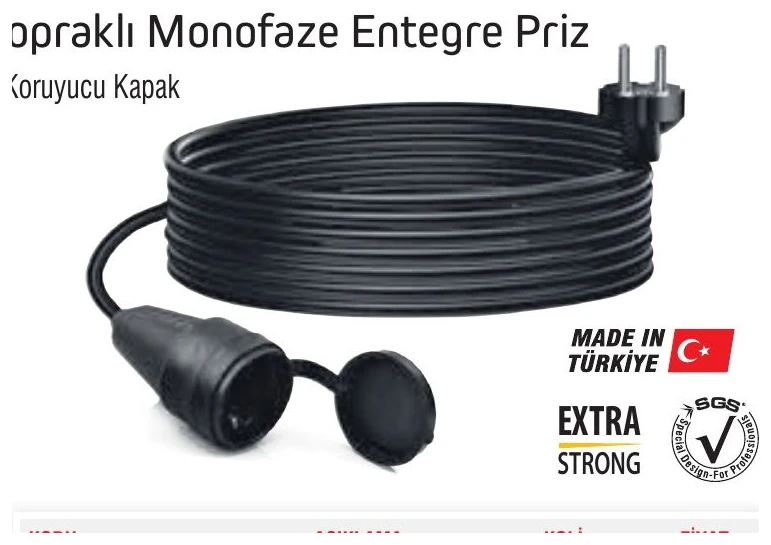 Uzatma Kablo Kauçuk Priz 3x1,5 / 10metre