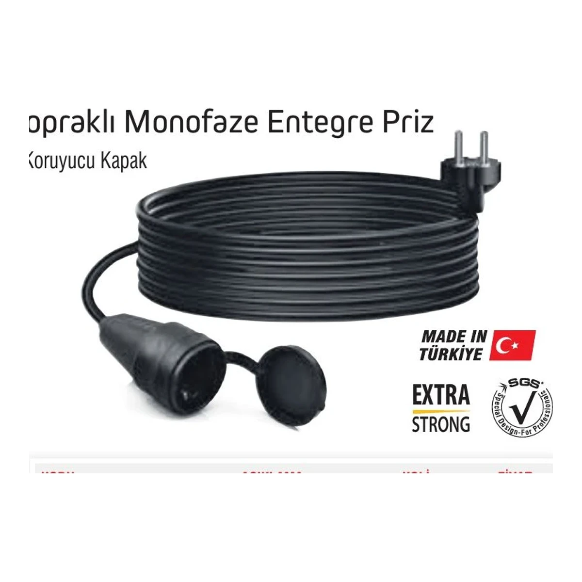 Uzatma Kablo Kauçuk Priz 3x1,5 / 10metre