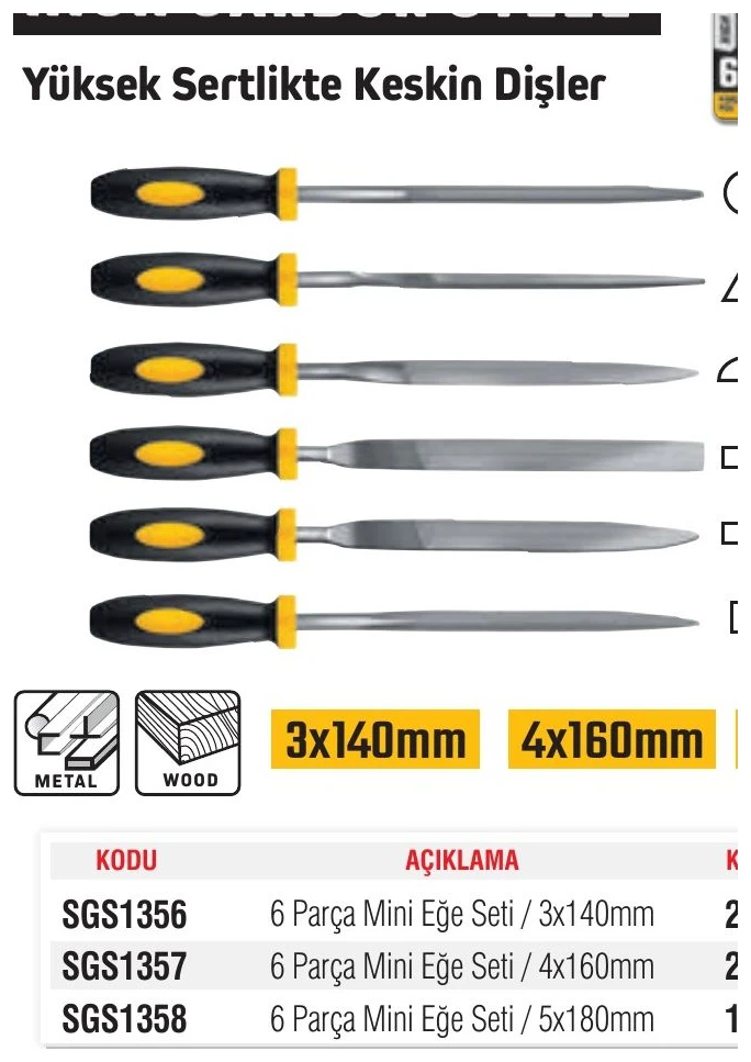 6 Parça Mini Eğe Seti / 3x140mm