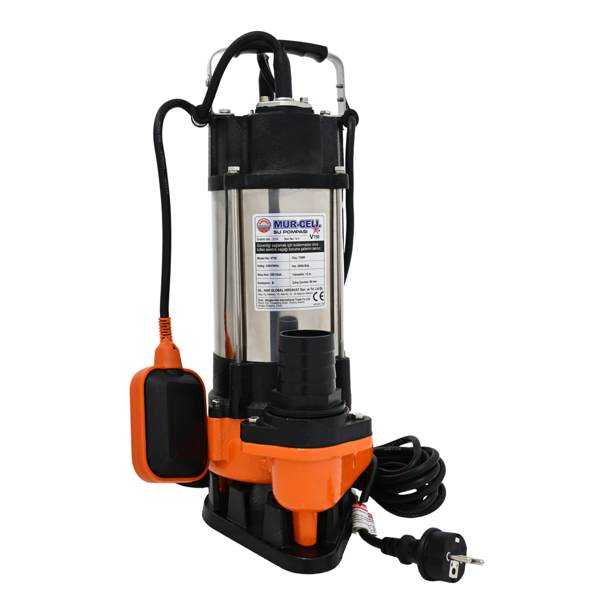 V750f Bıçaksız Bakır Sargılı Drenaj Pompası Termik Korumalı 0.75kw 1hp