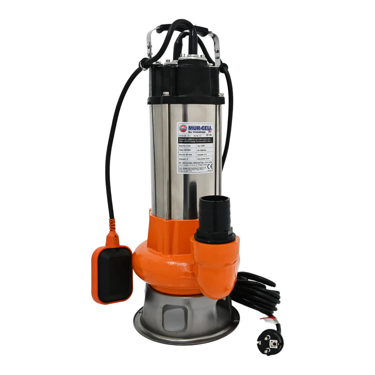 V1100f Bıçaksız Bakır Sargılı Drenaj Pompası Termik Korumalı 1.1kw 1.5hp