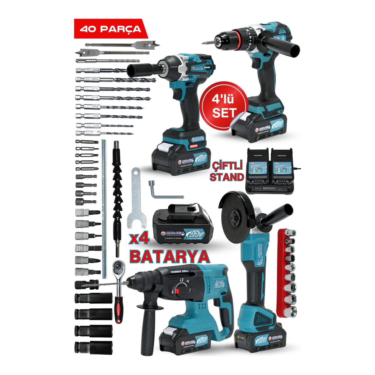 4'lü Set Kırıcı Delici 26 Mm Hilti 115 Mm Taşlama 400 Nm Somun Sökme 13mm Matkap Kömürsüz Set