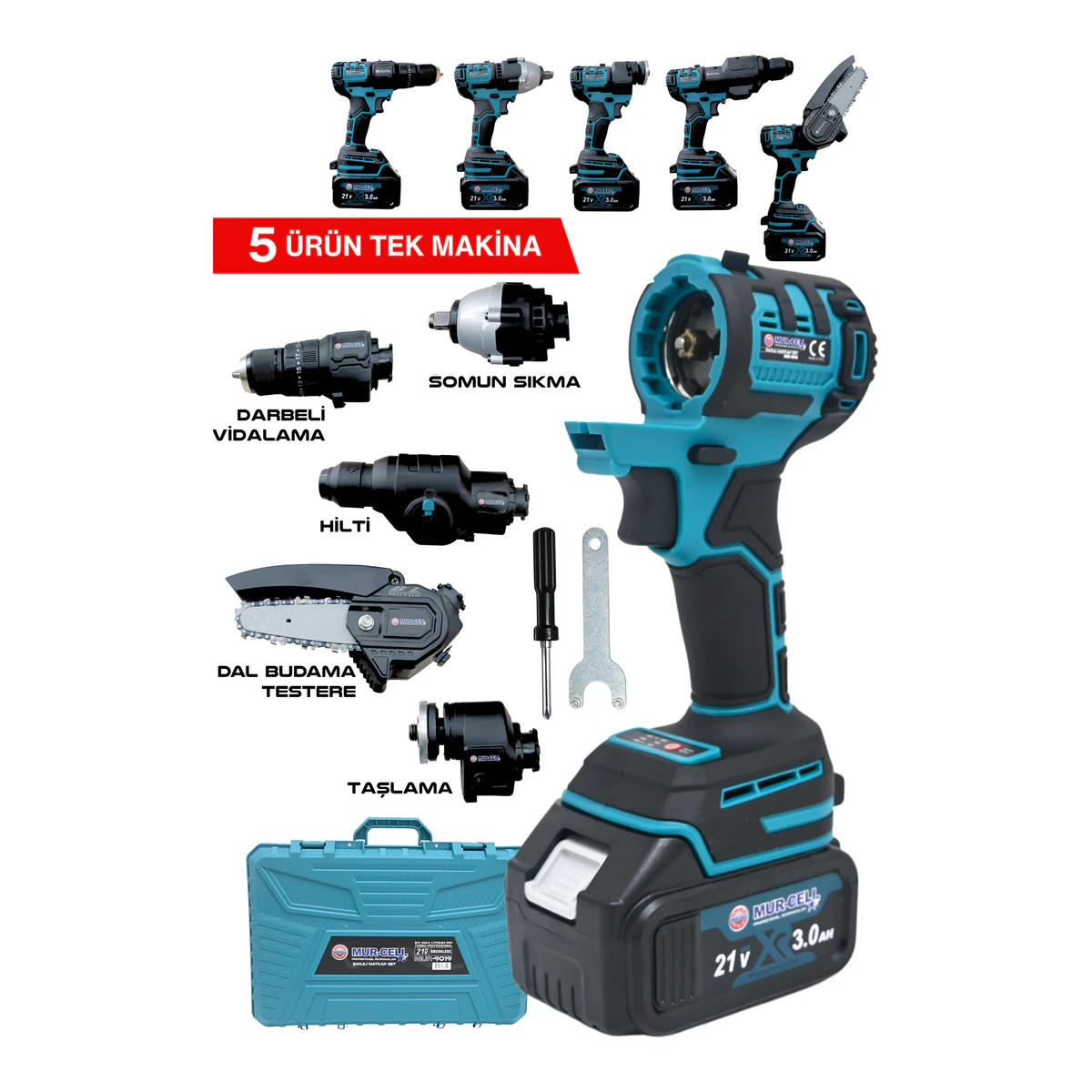 MUR-9019 5 Lİ Değişen Kafa Budama Testeresi Taşlama Darbeli Vidalama Kırıcı Hilti