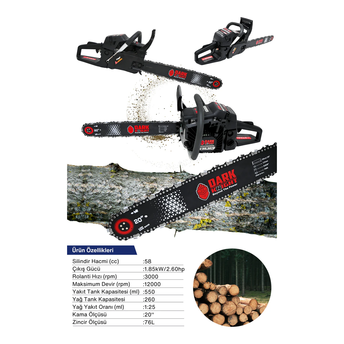 Hr-5800a Dark Night Benzinli Testere Hızar Motoru Ağaç Dal Budama 45.2cc 2.6hp