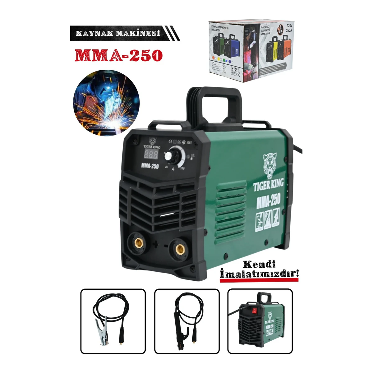 Tiger King 250 Amper Dijital Göstergeli İnvertör Kaynak Makinesi Yeşil