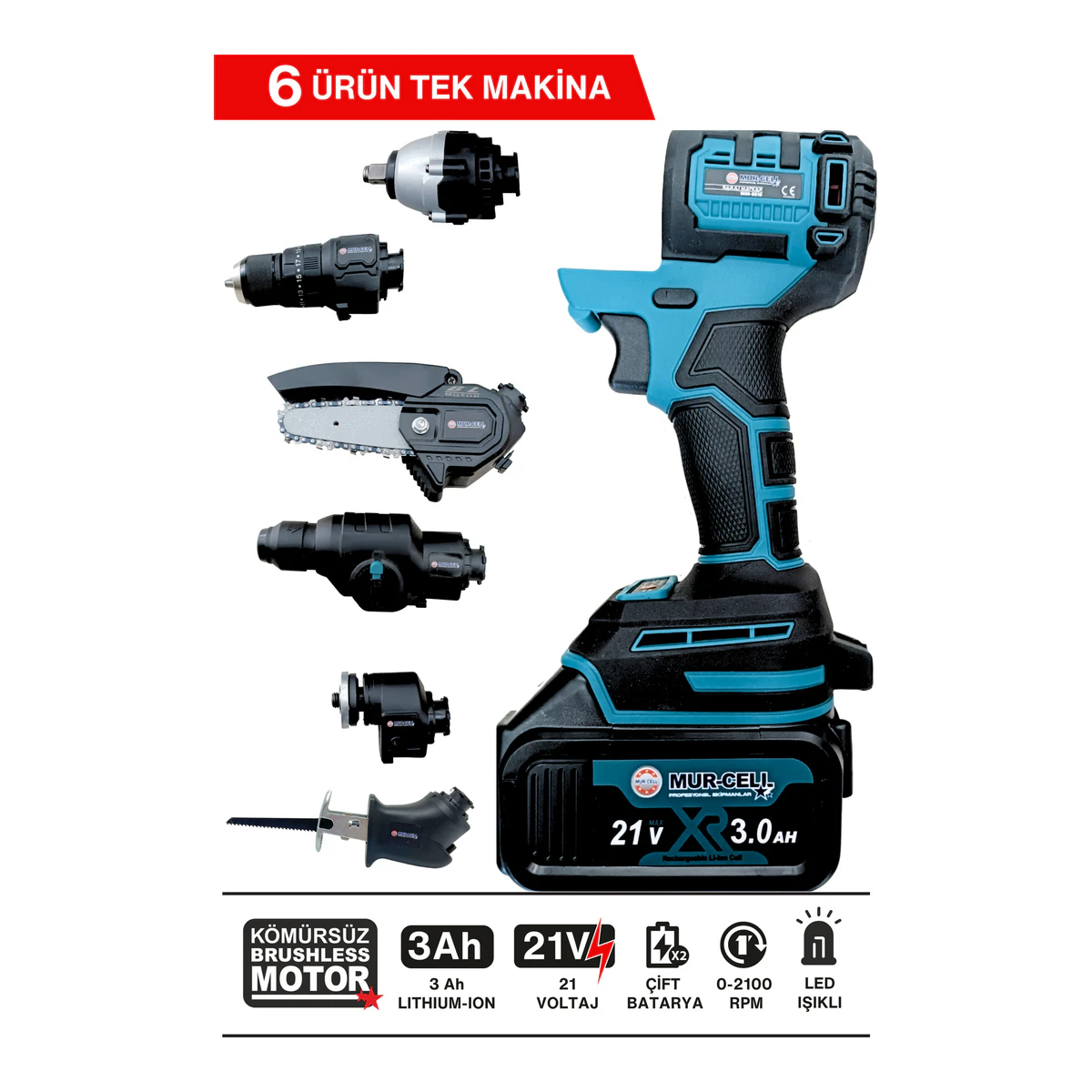 MUR-9019 6 LI Değişen Kafa Tilki Kuyruğu Taşlama Darbeli Vidalama Kırıcı Hilti Testere