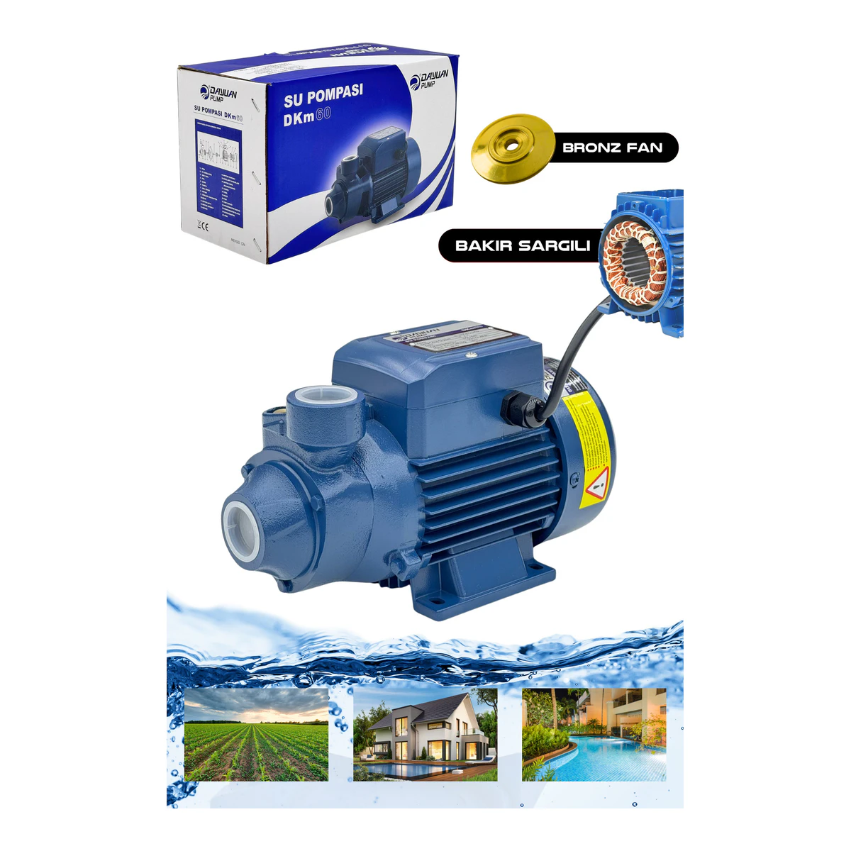 Dayuan DKM60 Bakır Sargılı 0,37kw 0,5Hp Su Pompası
