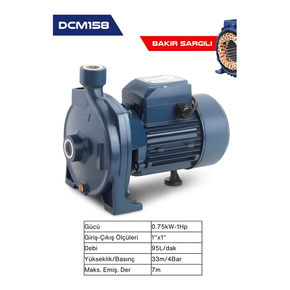 DAYUAN DCM158 1 Hp Bakır Sargı Su Pompası